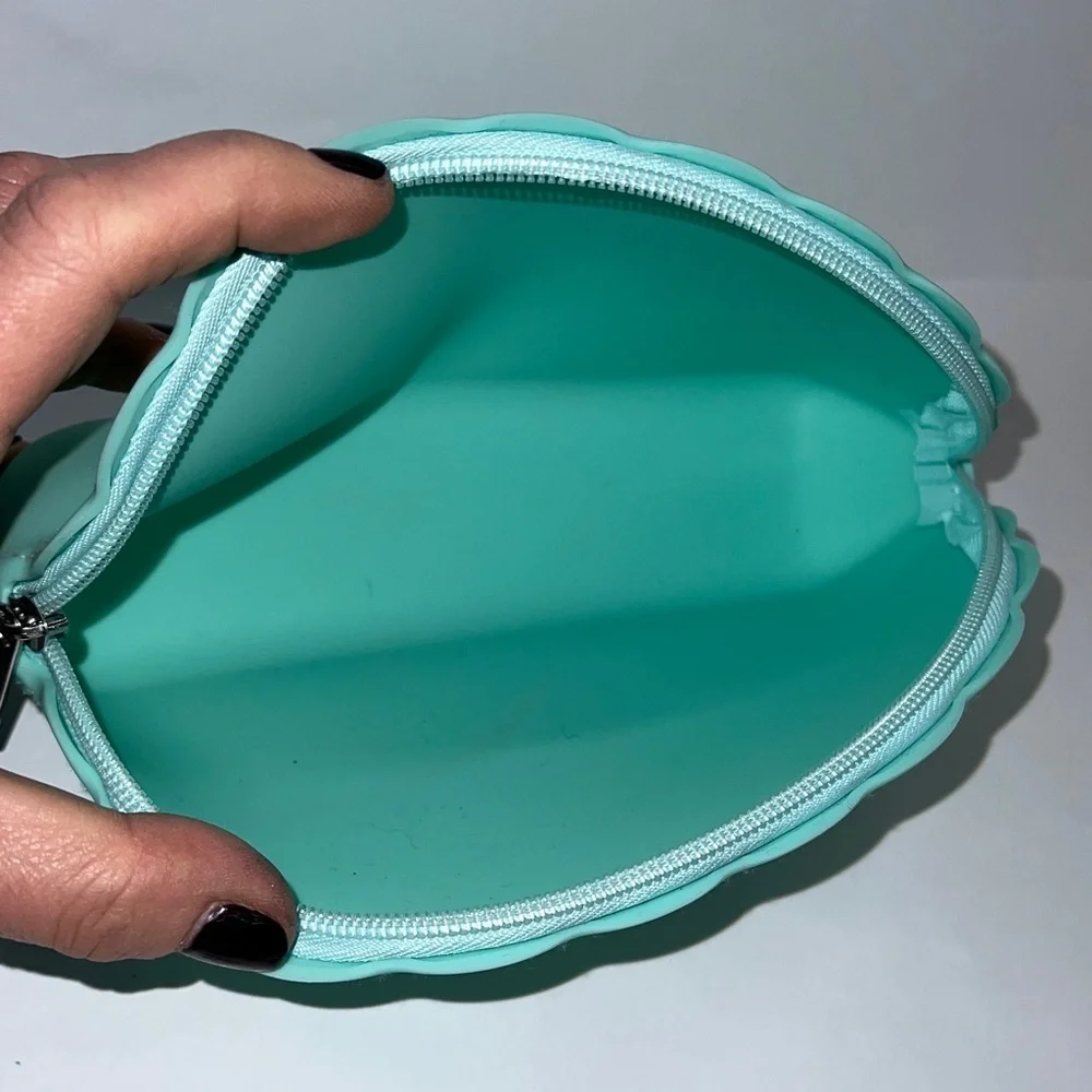 Darphin Large Light Green Zip Silicone Pouch Clutch